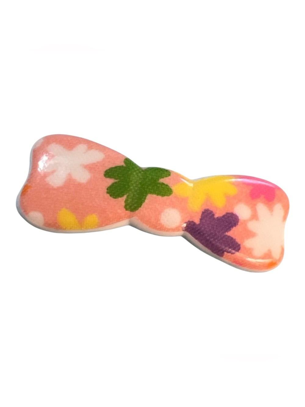 1980’s Vintage Mod Style‎ French Bow Barrette in Pink, Flower Power, Deadstock